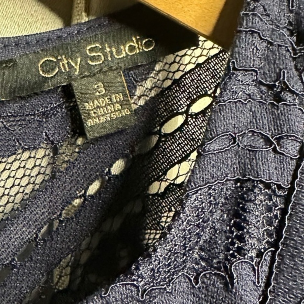 City Studio Navy Lace Fit-and-Flare Dress - Picture 7 of 7